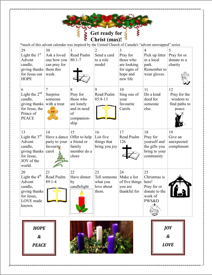 Advent Calendar 2020 Comox Valley Presbyterian Church